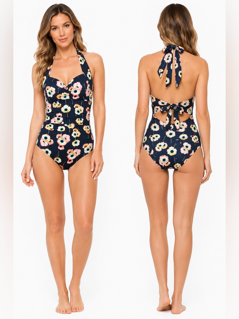 Seafolly Cabana Rose Halter Tie Back One Piece Swimsuit
